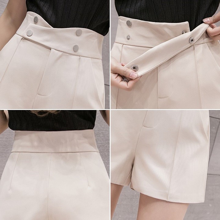 Quần Short Nữ Cạp Cao 4 Cúc Cạp Chéo Cách Điệu