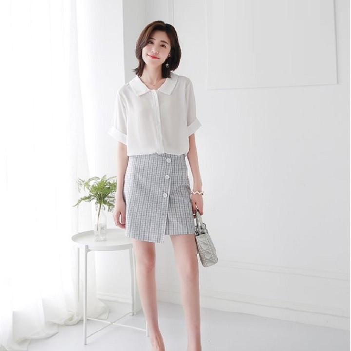 Áo sơ mi nữ ngắn tay kiểu cổ Lá Sen Vải