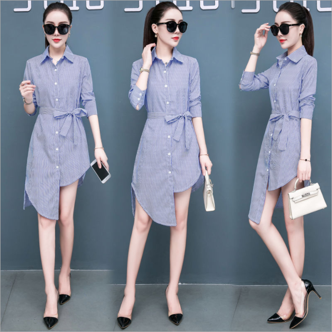 Đầm suông kèm dây thắt eo tà lệch QKT