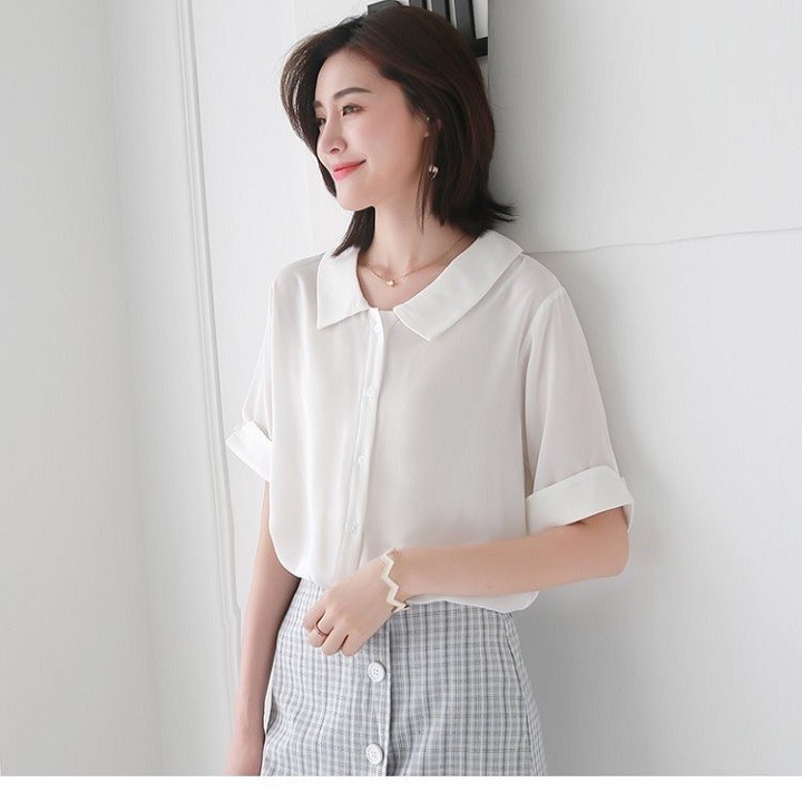 Áo sơ mi nữ ngắn tay kiểu cổ Lá Sen Vải