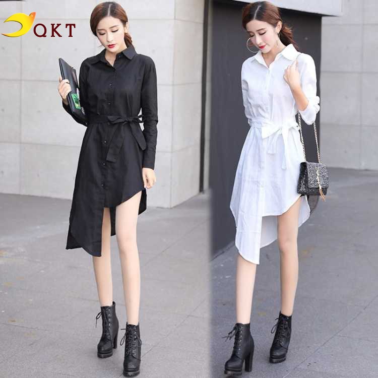 Đầm suông kèm dây thắt eo tà lệch QKT