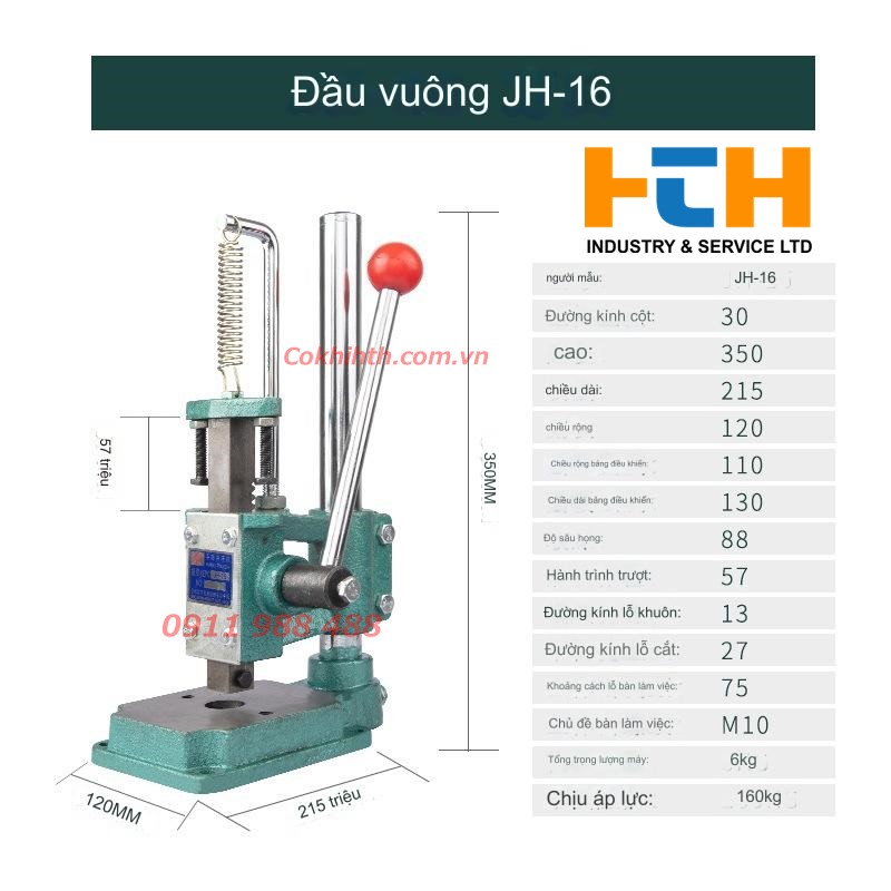 Máy đột dập bằng tay mini JH-16 Đầu vuông