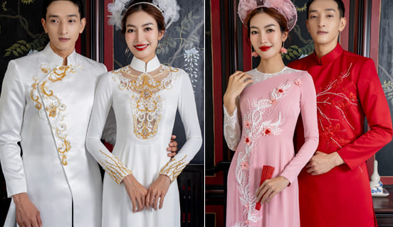 10 Mẫu áo dài cưới cặp đôi HOT nhất 2024