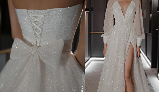 Váy cưới màu ngà sang trọng bằng vải lấp lánh lấp lánh - Lunss