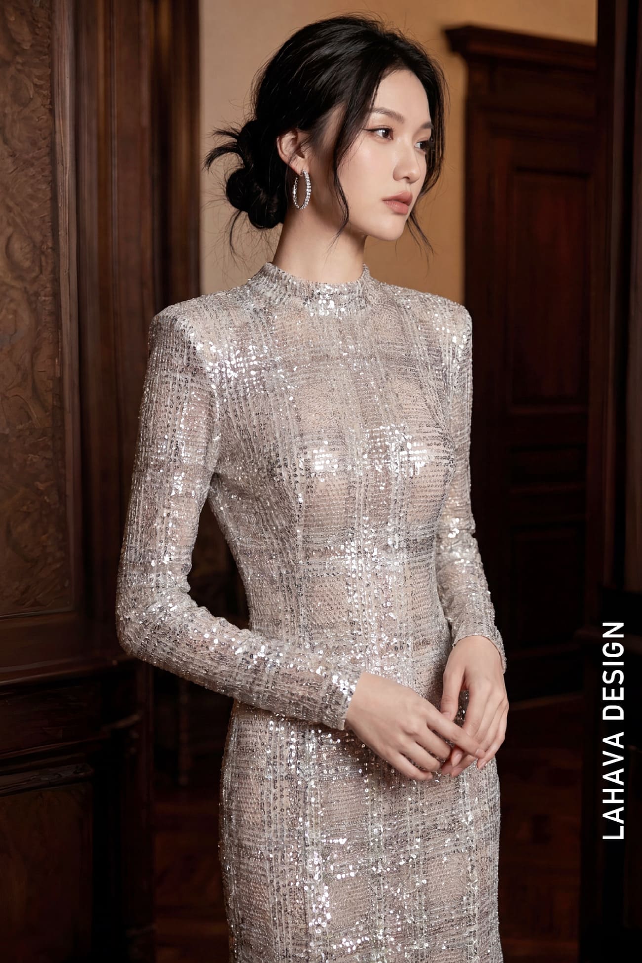Váy Dạ Hội Kim Sa Họa Tiết Ca-rô Đính Kết Thủ Công Cao Cấp