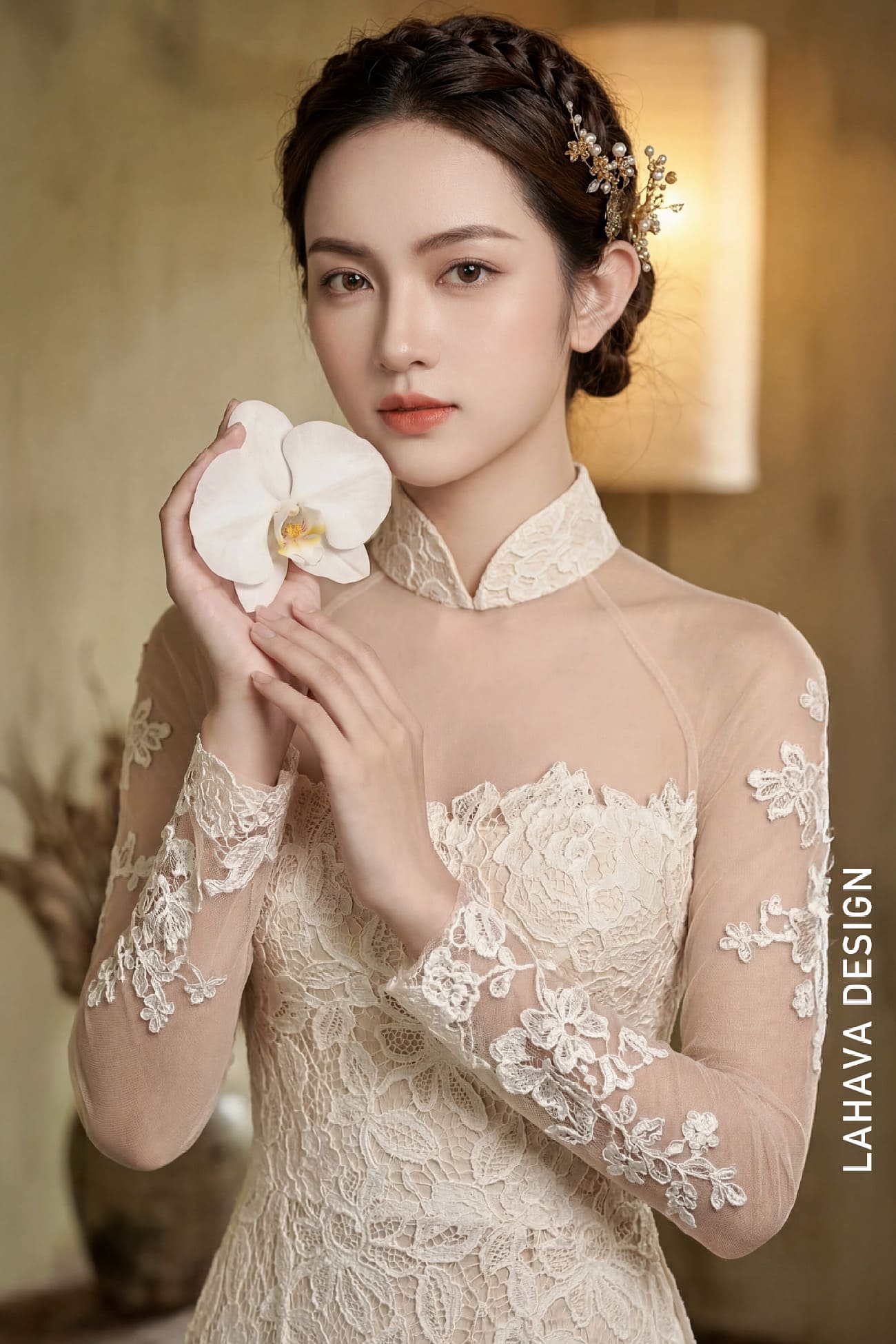 Áo Dài Cưới Ren Hoa Trắng Thanh Lịch & Kiều Diễm