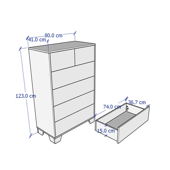 BECKVILLE, Tủ lưu trữ đồ dùng 5 tầng 6 ngăn kéo DRA_127, 80x41x123cm