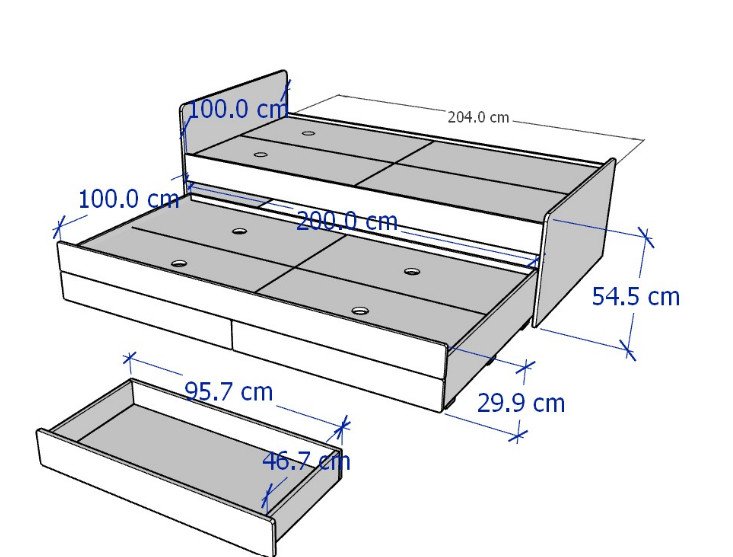 VENUS, Giường ngủ đơn kèm giường mở rộng BED_006, 107x203x78cm