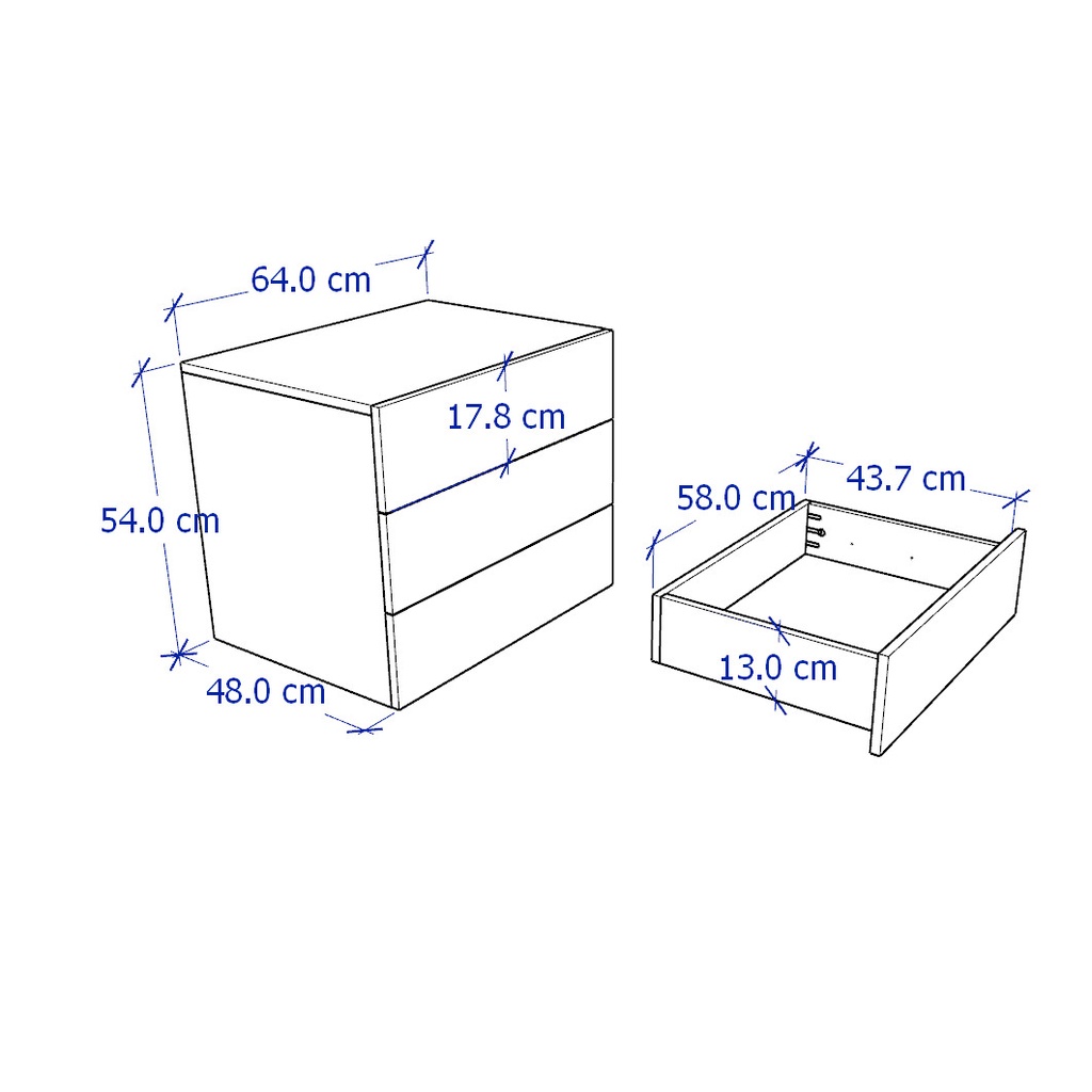 NOVA, Táp đầu giường 3 ngăn kéo cỡ lớn DRA_076, 64x48x54cm