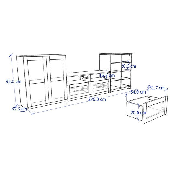 KALUA, COMBO Kệ TV kết hợp tủ trưng bày cửa kính STO_049, 276x41x95cm