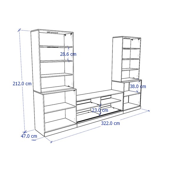 BODO, COMBO 2 kệ trưng bày cửa kính kèm kệ TV STO_082, 322x47x212cm