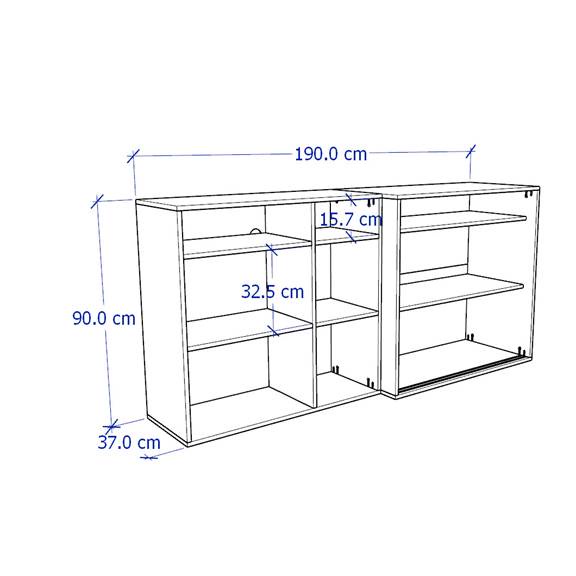 SOSIA, Tủ lưu trữ cửa lùa kèm kệ sách 3 tầng STO_075, 190x47x90cm