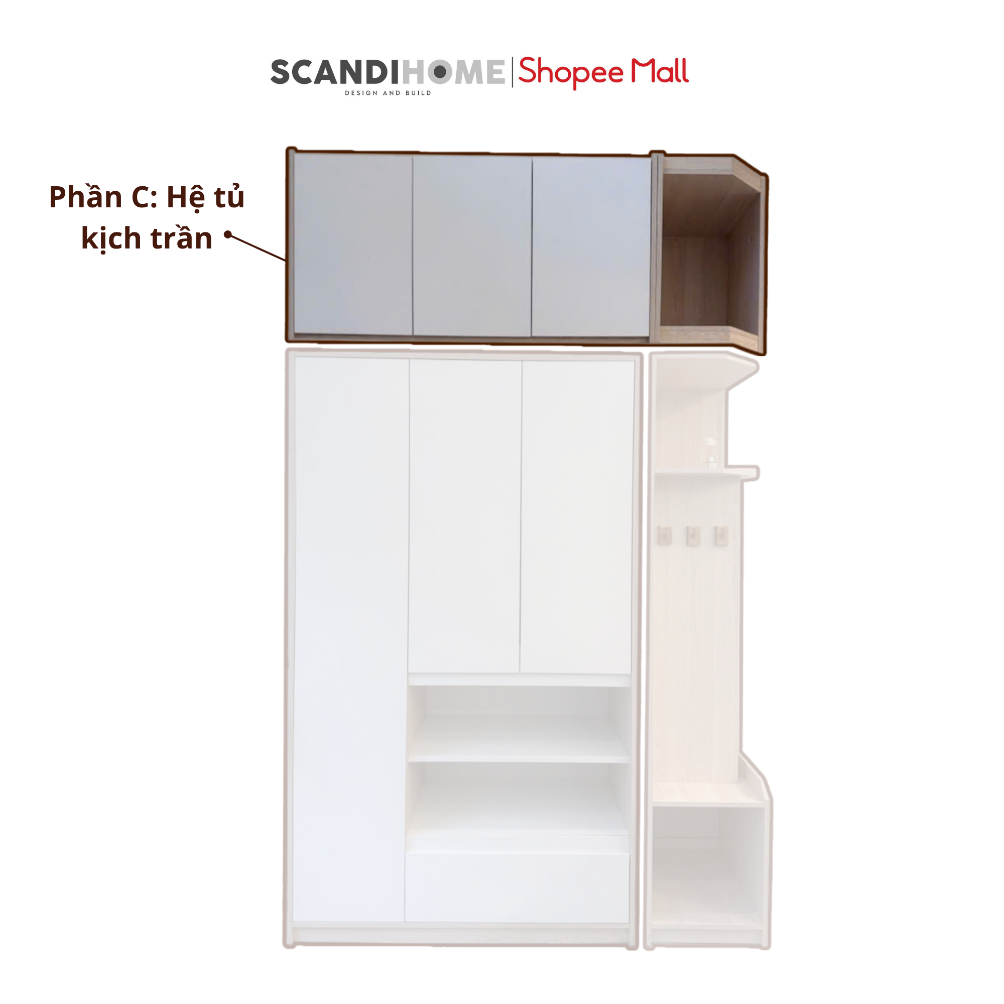 RAYA, Tủ quần áo đa năng 3 phần WAR_500, 160x60x260cm (Ngang x Sâu x Cao), Scandi Home