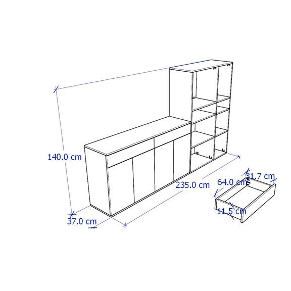 SOSIA, COMBO Kệ lưu trữ 4 tầng kèm tủ 2 gian STO_077, 235x37x140cm