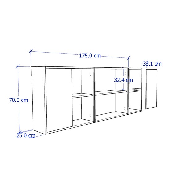 NIKOS, Kệ lưu trữ treo tường 3 gian STO_056, 175x25x70cm