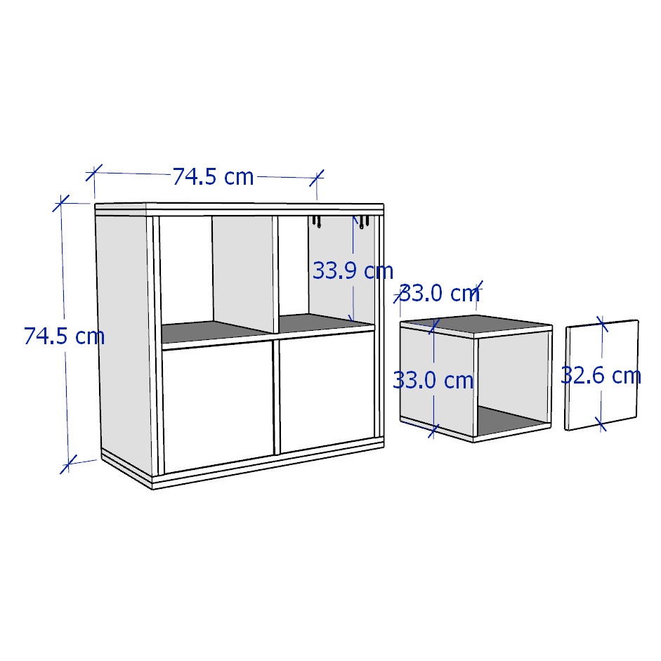 FELIX, Kệ sách 2x2 kèm 2 ô cửa SHE_014, 75x38x75cm