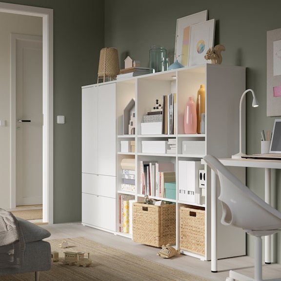 SOSIA, COMBO Kệ lưu trữ đồ dùng kèm tủ hộc kéo STO_079, 200x37x140cm