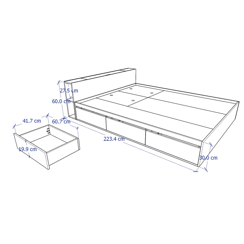 TINTO, Giường ngủ kết hợp kệ đầu giường BED_018, 221x60cm