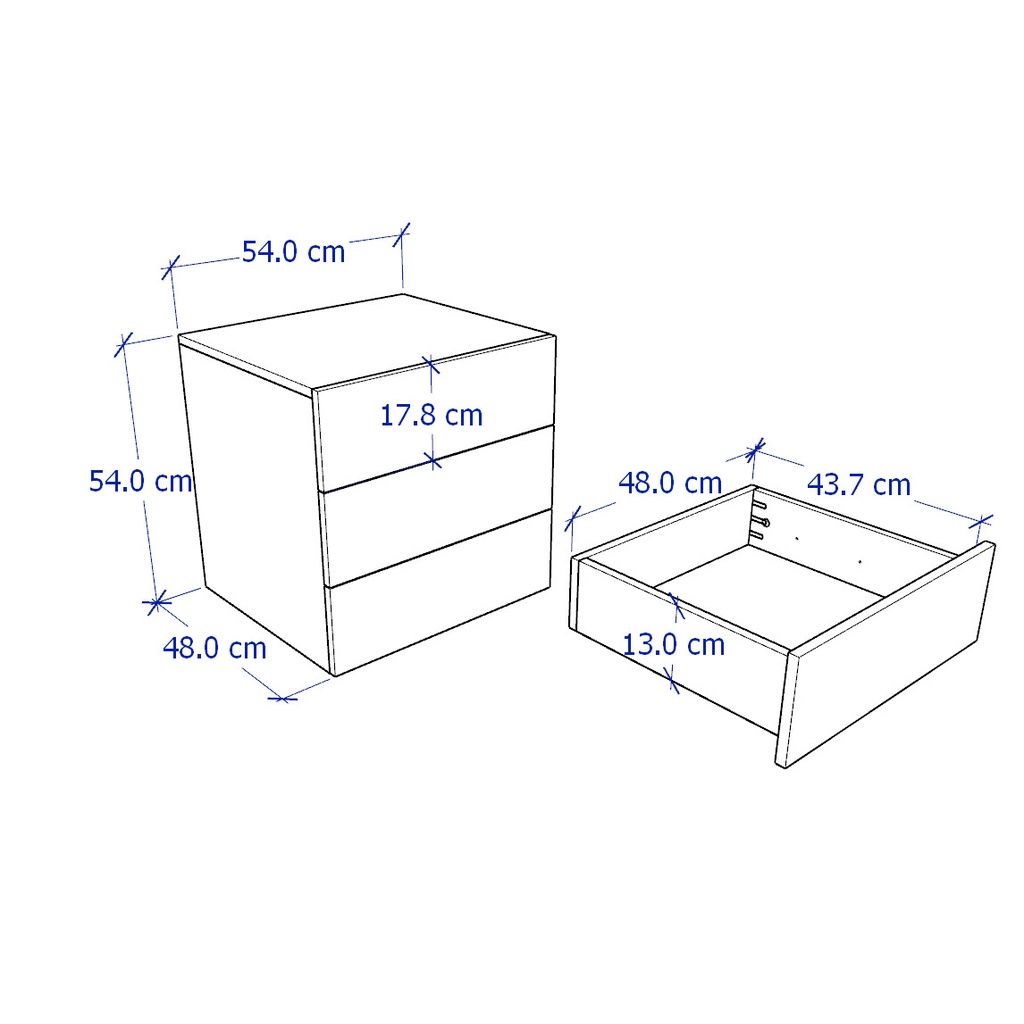 NOVA, Táp đầu giường 3 ngăn kéo cở nhỏ DRA_032, 54x48x54cm