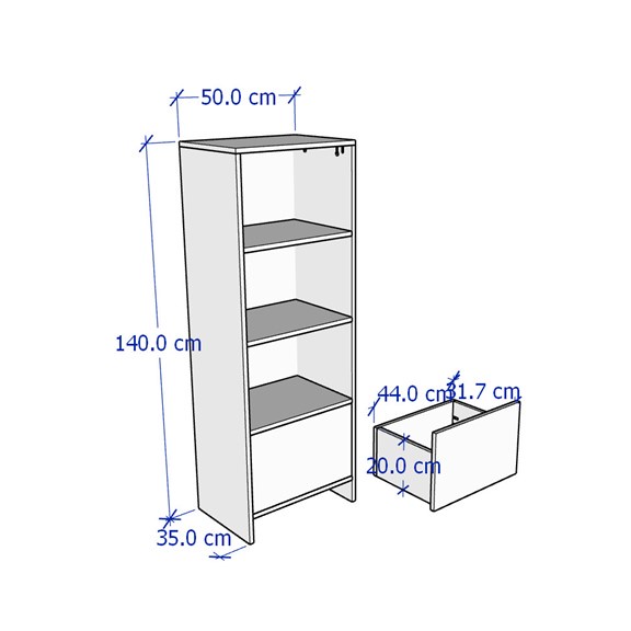 STEP ONE, Kệ trưng bày 4 tầng kèm hộc tủ kéo SHE_078, 50x35x140cm