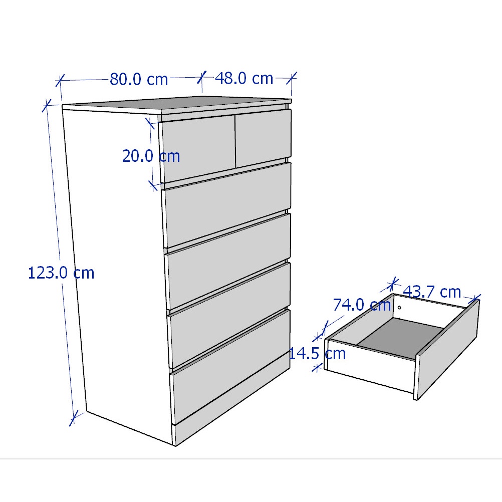 MOLTENI, Tủ lưu trữ đồ 5 tầng 6 ngăn kéo DRA_003, 80x48x123cm