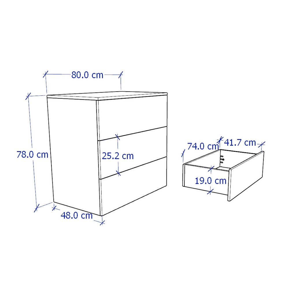 TINTO, Tủ đựng đồ 3 ngăn kéo DRA_082, 80x48x78cm