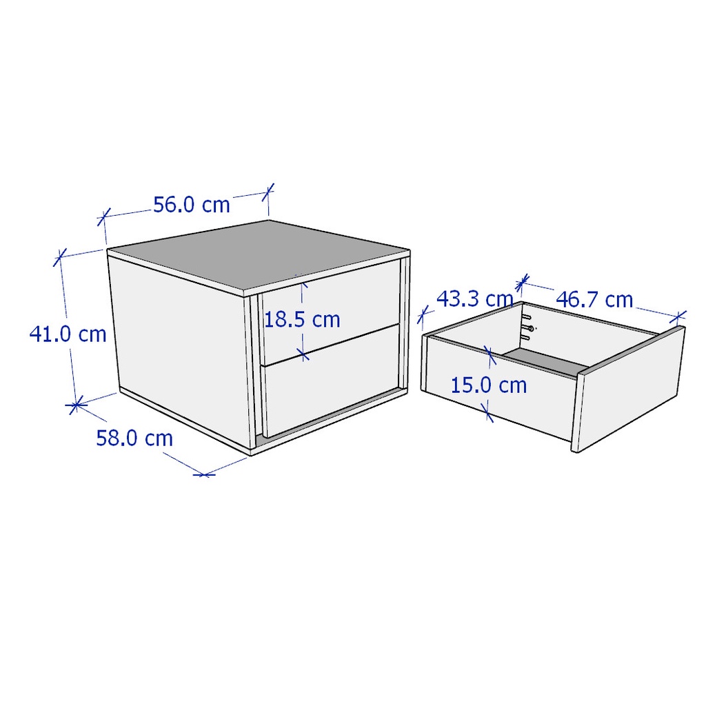 BIBAO, Táp đầu giường 2 ngăn mở hông DRA_028, 56x58x41cm