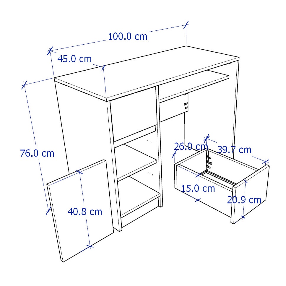 LIALA, Bàn làm việc 1 hộc tủ DEK_025, 100x45x76cm