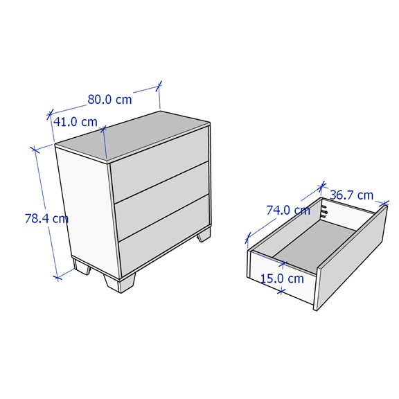 BECKVILLE, Tủ lưu trữ đồ dùng 3 ngăn kéo DRA_125, 80x41x78cm