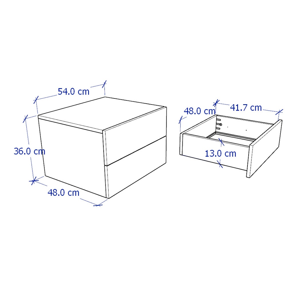 NOVA, Tủ táp đầu giường 2 ngăn kéo cở lớn DRA_080, 54x48x36cm