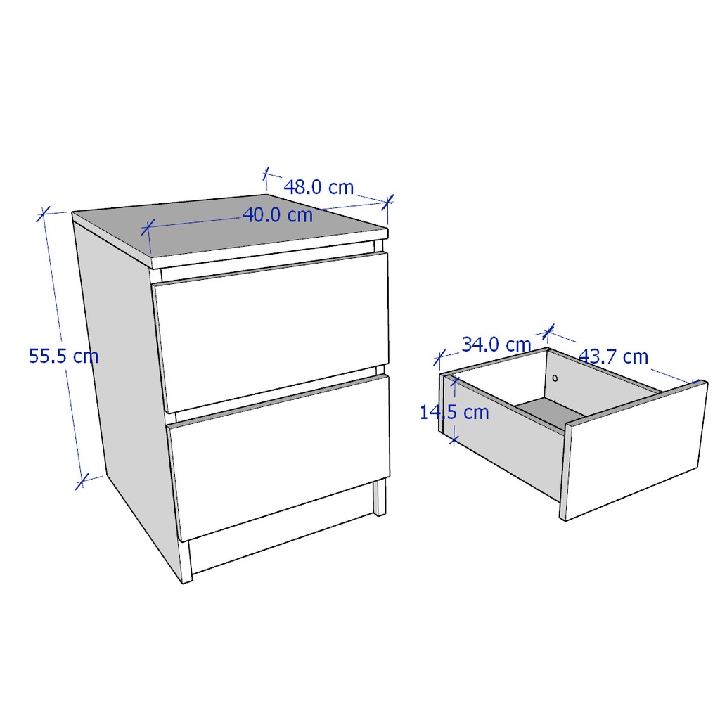 MOLTENI, Táp đầu giường 2 ngăn kéo DRA_001, 40x46x56cm