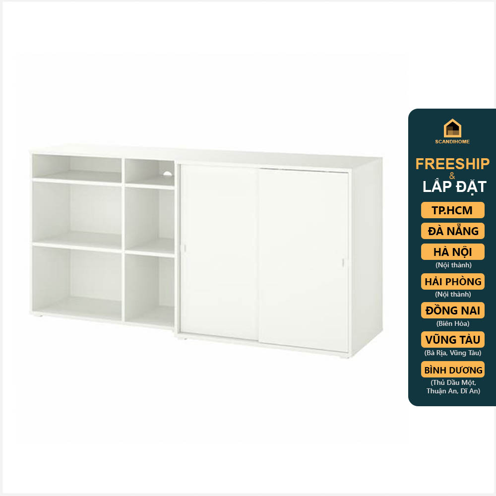 SOSIA, Tủ lưu trữ cửa lùa kèm kệ sách 3 tầng STO_075, 190x47x90cm