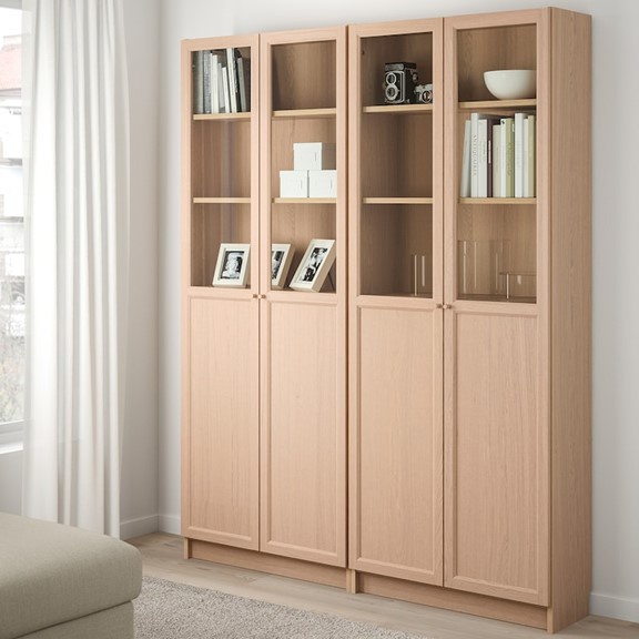 JELLY, Kệ sách 6 tầng 2 gian cửa cổ điển kèm kính SHE_057, 160x30x202cm