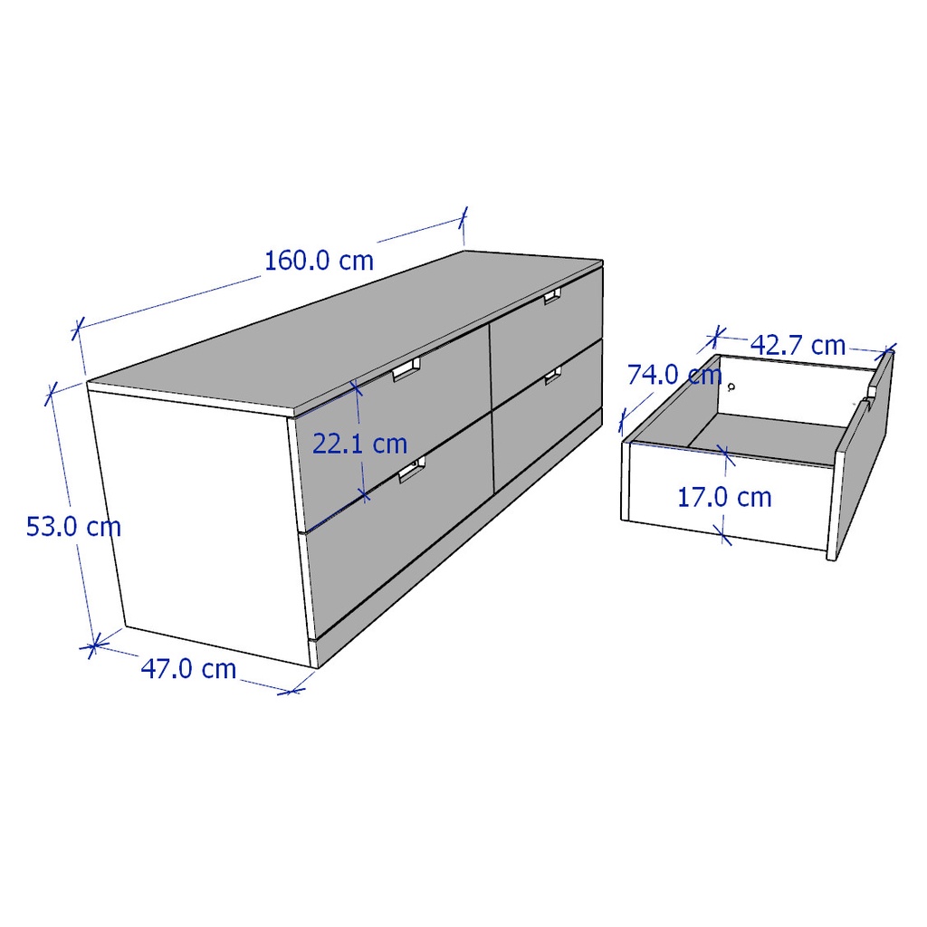 BANALDO, Tủ lưu trữ 4 ngăn kéo DRA_052, 160x47x53cm