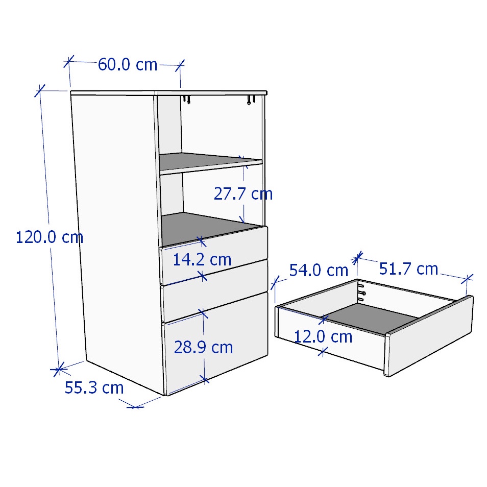 ZANOTTA, Kệ tủ lưu trữ đồ dùng với 3 ngăn kéo cho bé kèm tay nắm DRA_061, 60x57x120cm