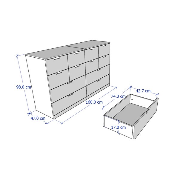 BANALDO, Tủ lưu trữ 12 ngăn kéo DRA_086, 160x47x98cm