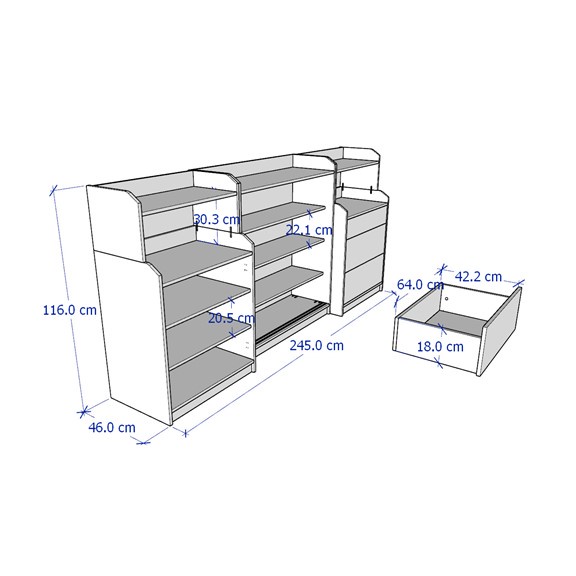 BAHIA, COMBO Tủ lưu trữ kết hợp tủ trưng bày cửa kính STO_064, 245x46x116cm