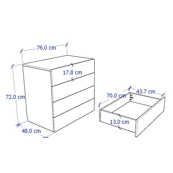 NOVA, Tủ đựng đồ lưu trữ 4 ngăn kéo size nhỏ DRA_035, 76x48x72cm