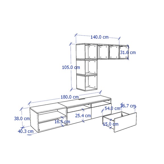 NIKOS, COMBO Kệ TV kết hợp kệ treo tường STO_059, 180x40x170cm