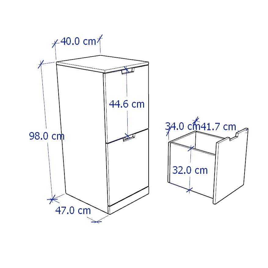 BANALDO, Tủ lưu trữ dùng 2 ngăn kéo DRA_078, 40x47x98cm