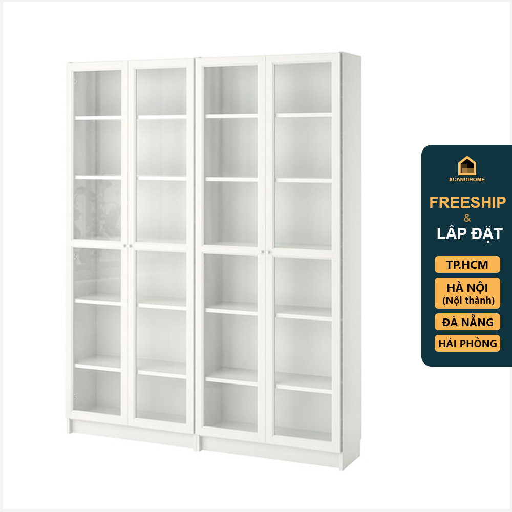 JELLY, COMBO bộ 2 kệ sách 6 tầng cửa kính SHE_059, 160x30x202cm