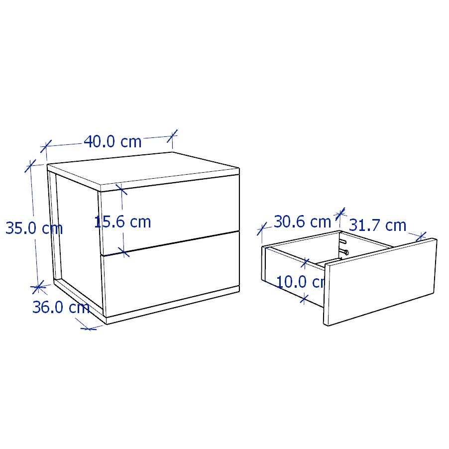 KENT, Táp đầu giường 2 ngăn có bánh xe DRA_049, 40x36x41cm