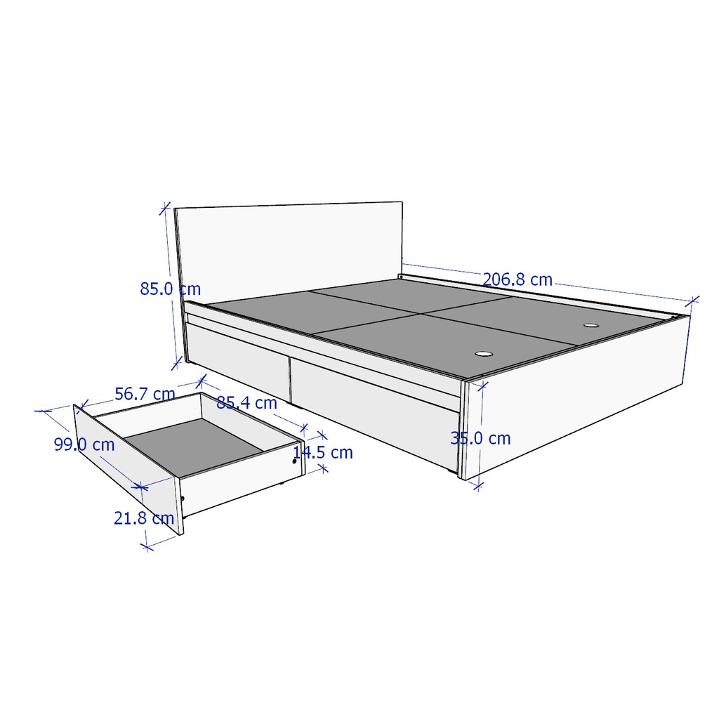 MOLTENI, Giường ngủ 2 hộc tủ, 1m2 BED_001, 210x35cm