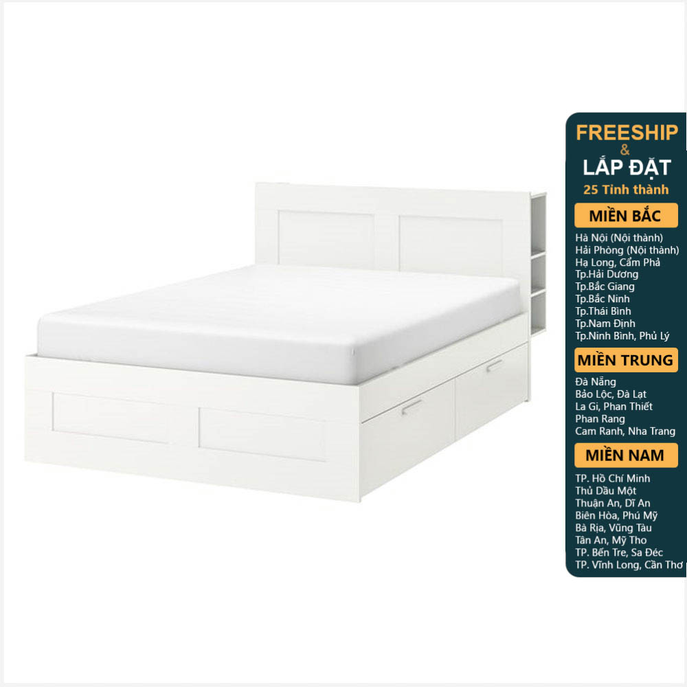 KALUA, Giường ngủ tân cổ điển 4 hộc tủ kèm kệ đầu giường BED_037, 232x111cm