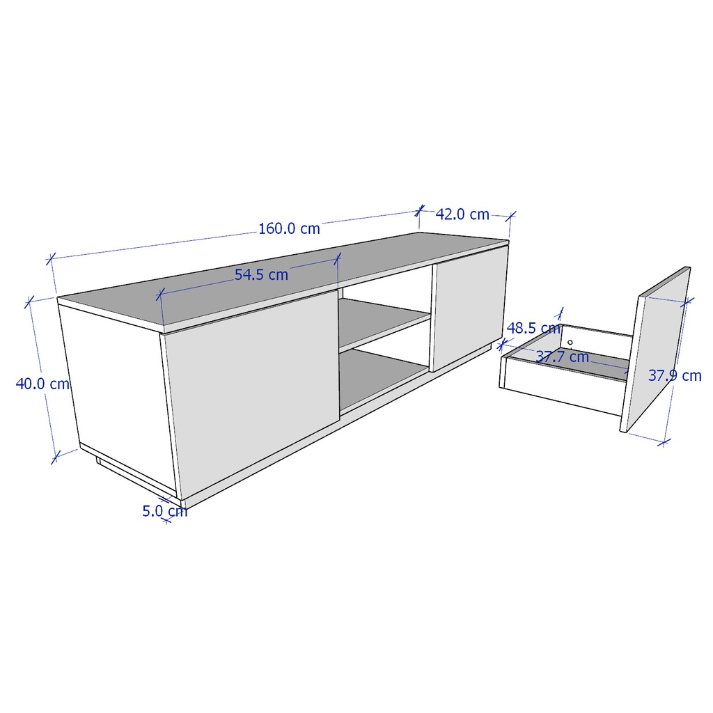 EDDY, Kệ TV 2 hộc tủ kéo TVD_001, 160x42x45cm