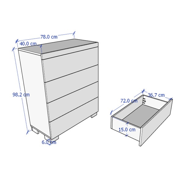 ENRIQUE, Tủ lưu trữ đồ dùng 4 ngăn kéo DRA_120, 78x40x98cm