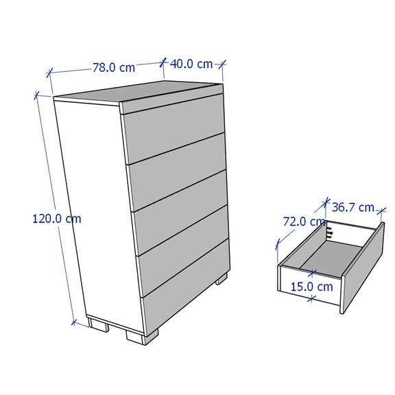 ENRIQUE, Tủ lưu trữ đồ dùng 5 ngăn kéo DRA_116, 78x40x120cm