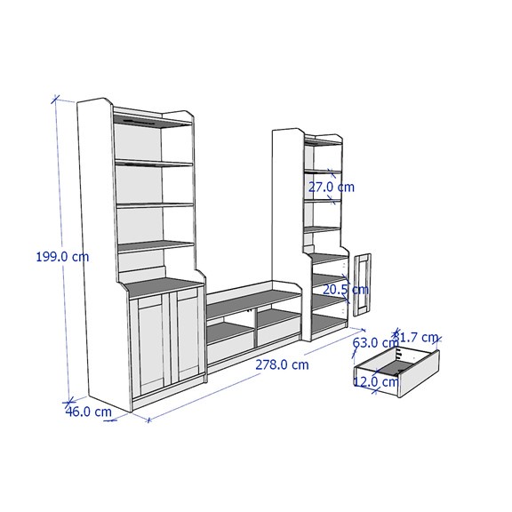 BAHIA, COMBO Kệ TV kết hợp kệ tủ trưng bày STO_067, 278x46x199cm