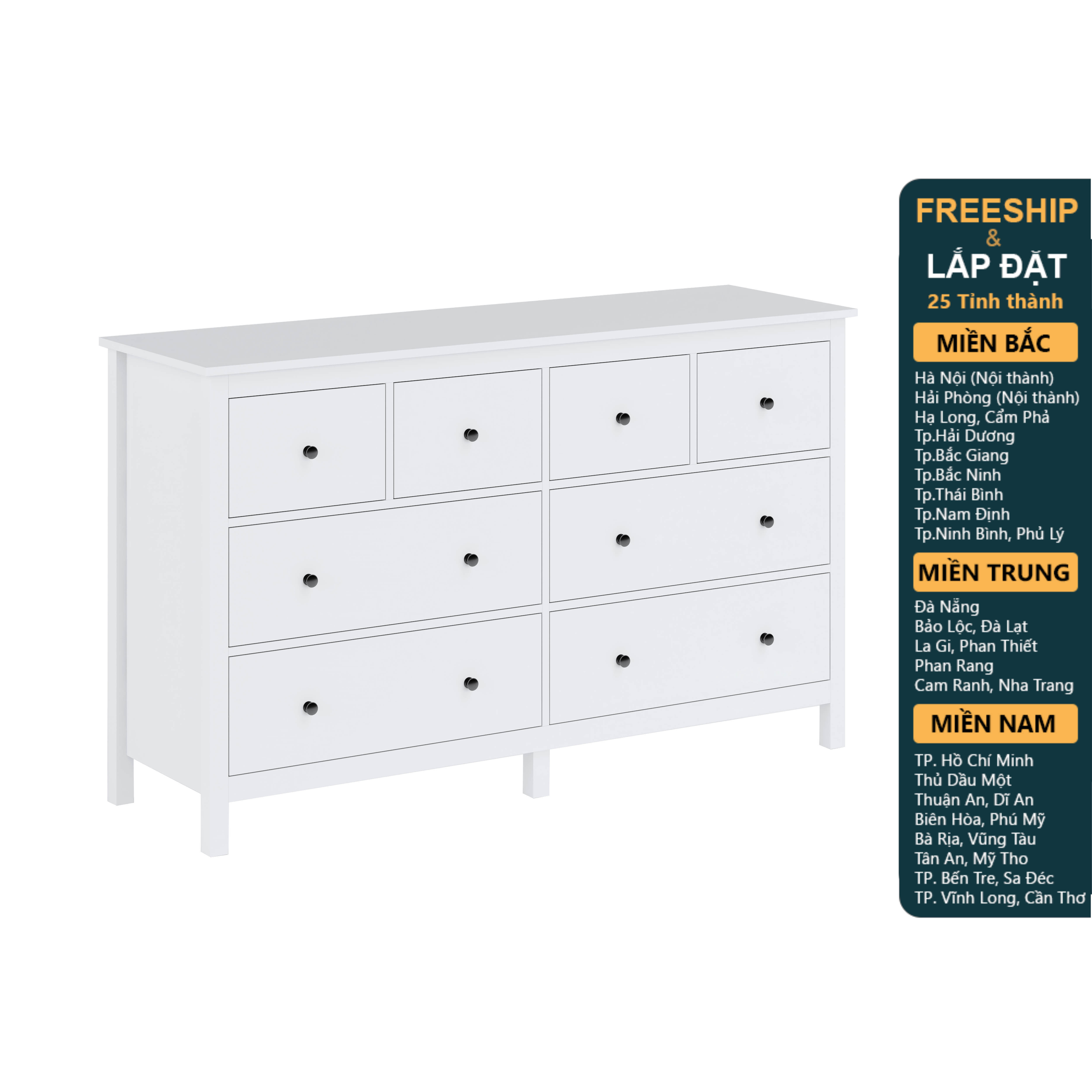 LUMET, Tủ lưu trữ tân cổ điển 3 tầng 8 ngăn DRA_242, 160x48x96cm