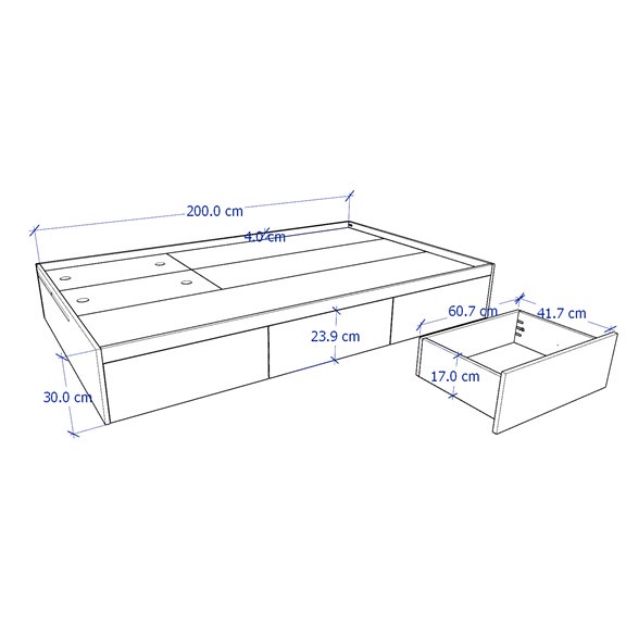 TINTO, Giường ngủ 3 ngăn tủ kéo BED_016, 203x30cm